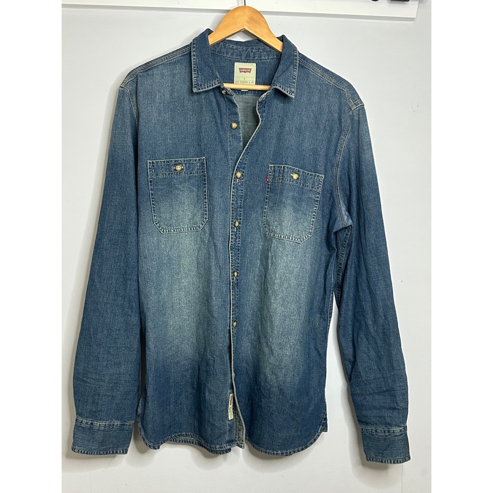 Levi's Denim Shirt Mens L Button Up Long Sleeve Blue Casual Western